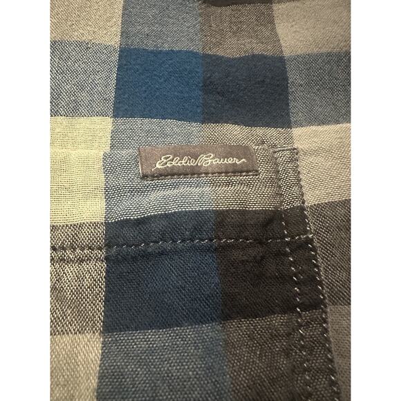 Eddie Bauer Men’s Tall Large Plaid Button Front Shirt Blue Gray Classic Fit - Picture 4 of 7
